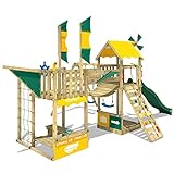 WICKEY Parco giochi in legno Smart Wing Giochi da giardino con altalena e scivolo verde, Casetta arrampicata da gioco con sabbiera per bambini